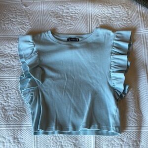 Zara Sky Blue Ruffle Sleeve Crop Top
